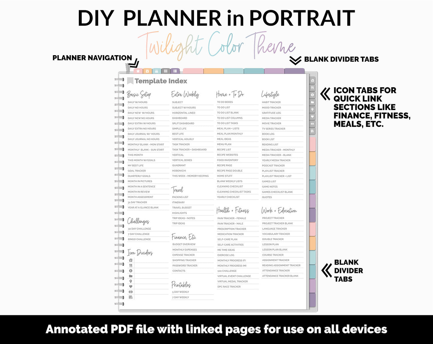 DIY Portrait Digital Planner | Twilight Theme | Goodnotes, iPad & Android