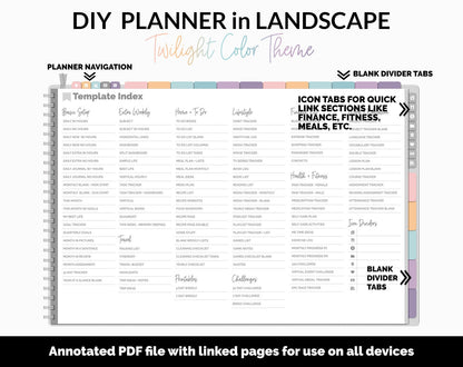 DIY Landscape Digital Planner | Twilight Theme | Goodnotes, iPad & Android | Notebook