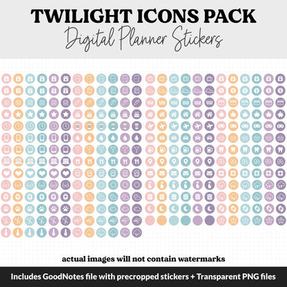 Twilight Icons Digital Planner Stickers | GoodNotes, iPad and Android | Icons, Life, Weather, Everyday