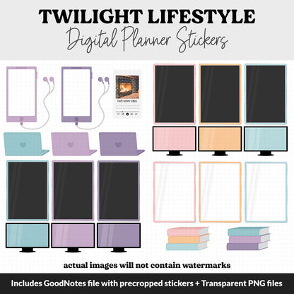 Twilight Lifestyle Add-On Digital Stickers | GoodNotes & iPad | TV, Playlist, Travel, Reading, Work, Groceries