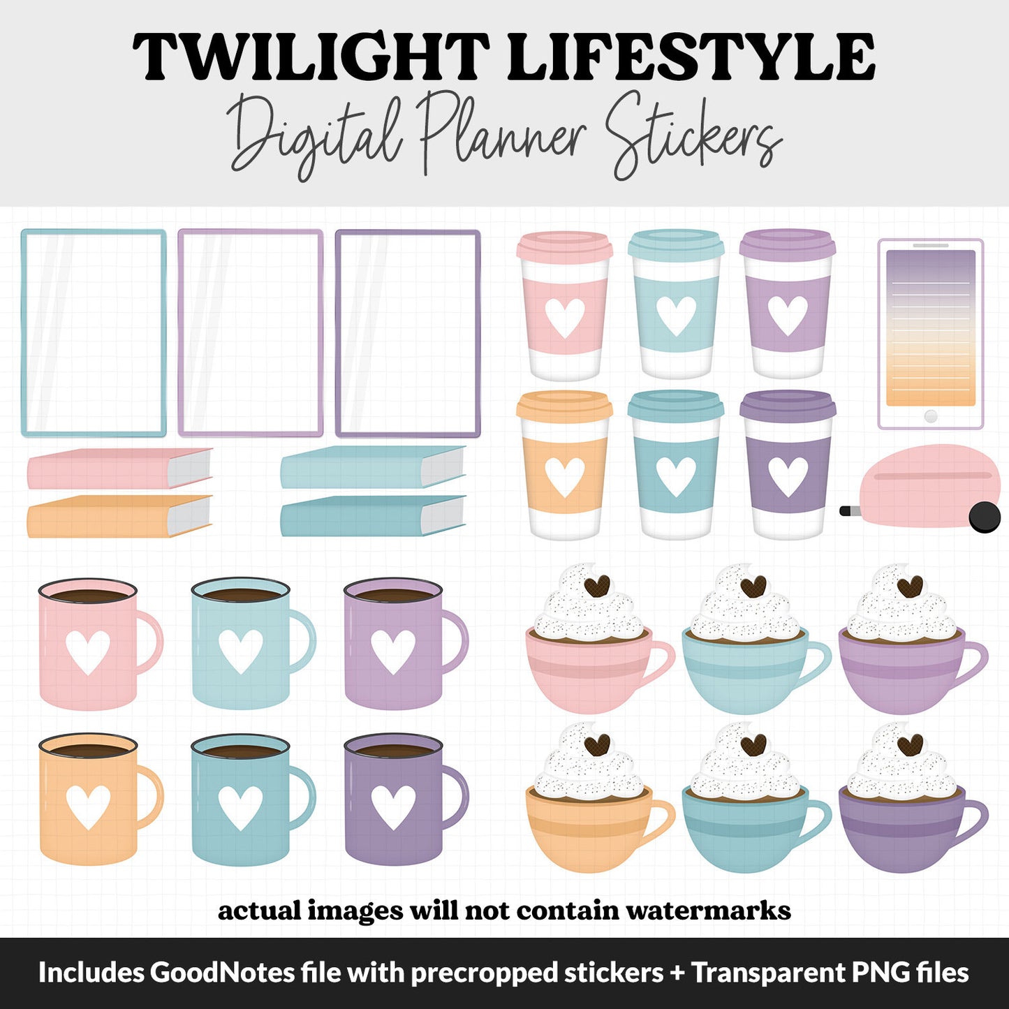 Twilight Lifestyle Add-On Digital Stickers | GoodNotes & iPad | TV, Playlist, Travel, Reading, Work, Groceries