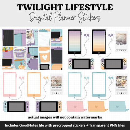 Twilight Lifestyle Add-On Digital Stickers | GoodNotes & iPad | TV, Playlist, Travel, Reading, Work, Groceries