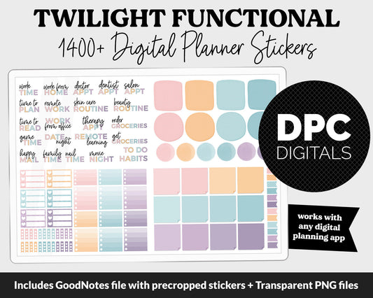 Twilight Functional Digital Sticker Set | GoodNotes, iPad & Android | Papers, Sticky Notes, Chores, Work, Adulting, Tasks, Dates