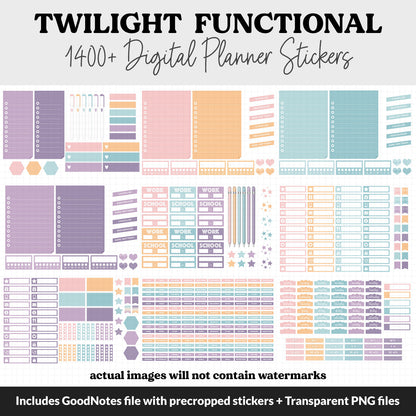 Twilight Functional Digital Sticker Set | GoodNotes, iPad & Android | Papers, Sticky Notes, Chores, Work, Adulting, Tasks, Dates