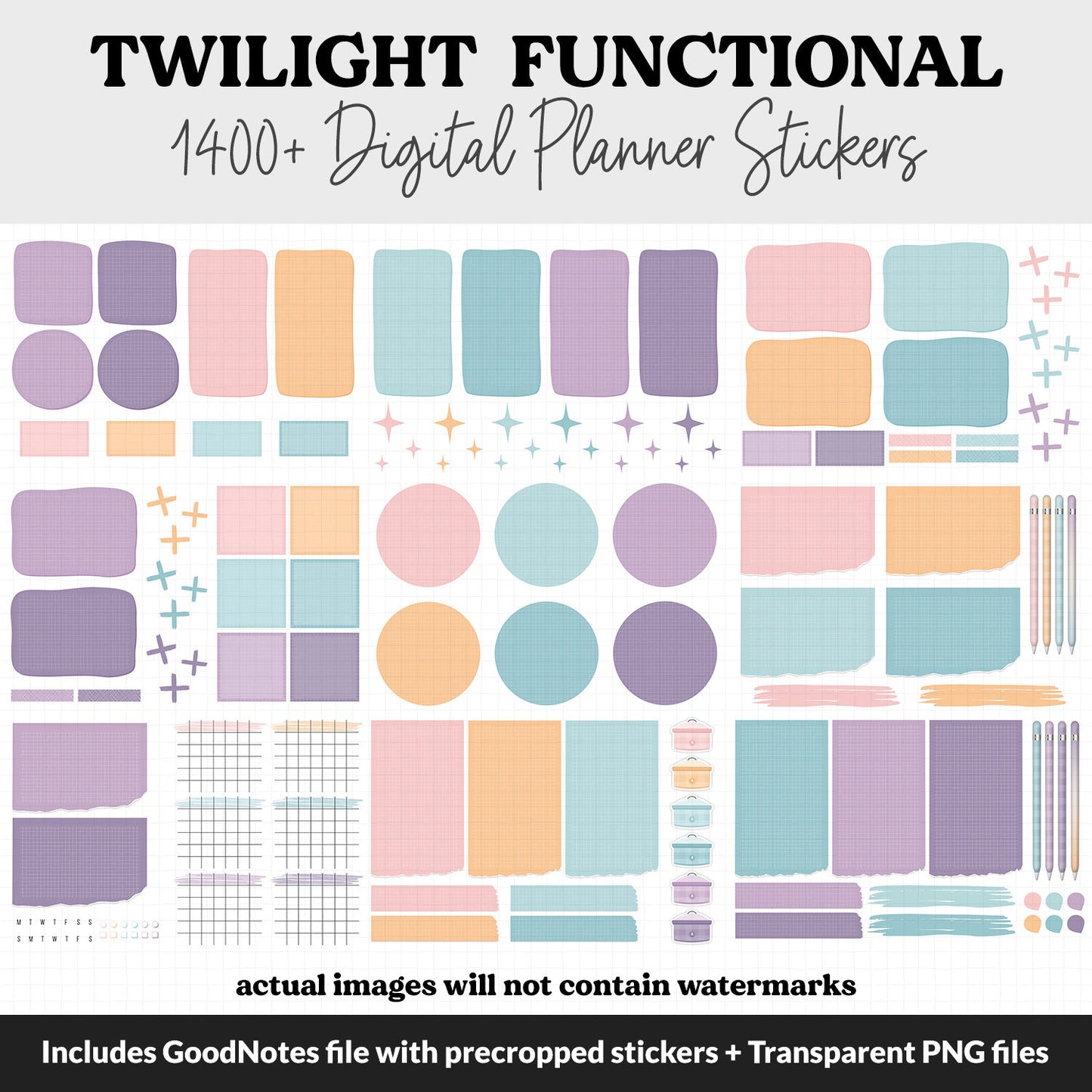 Twilight Functional Digital Sticker Set | GoodNotes, iPad & Android | Papers, Sticky Notes, Chores, Work, Adulting, Tasks, Dates
