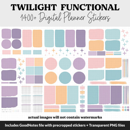 Twilight Functional Digital Sticker Set | GoodNotes, iPad & Android | Papers, Sticky Notes, Chores, Work, Adulting, Tasks, Dates