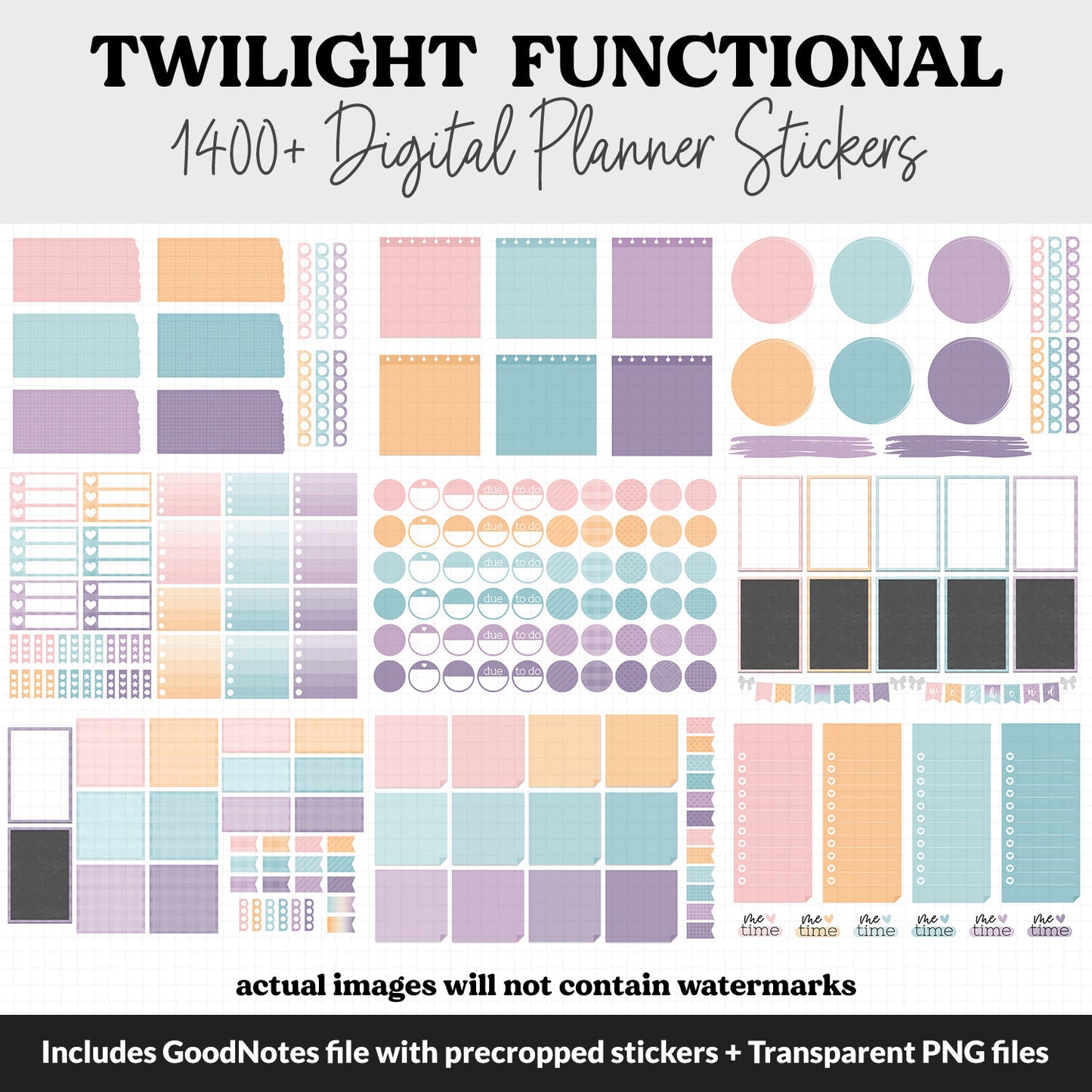 Twilight Functional Digital Sticker Set | GoodNotes, iPad & Android | Papers, Sticky Notes, Chores, Work, Adulting, Tasks, Dates