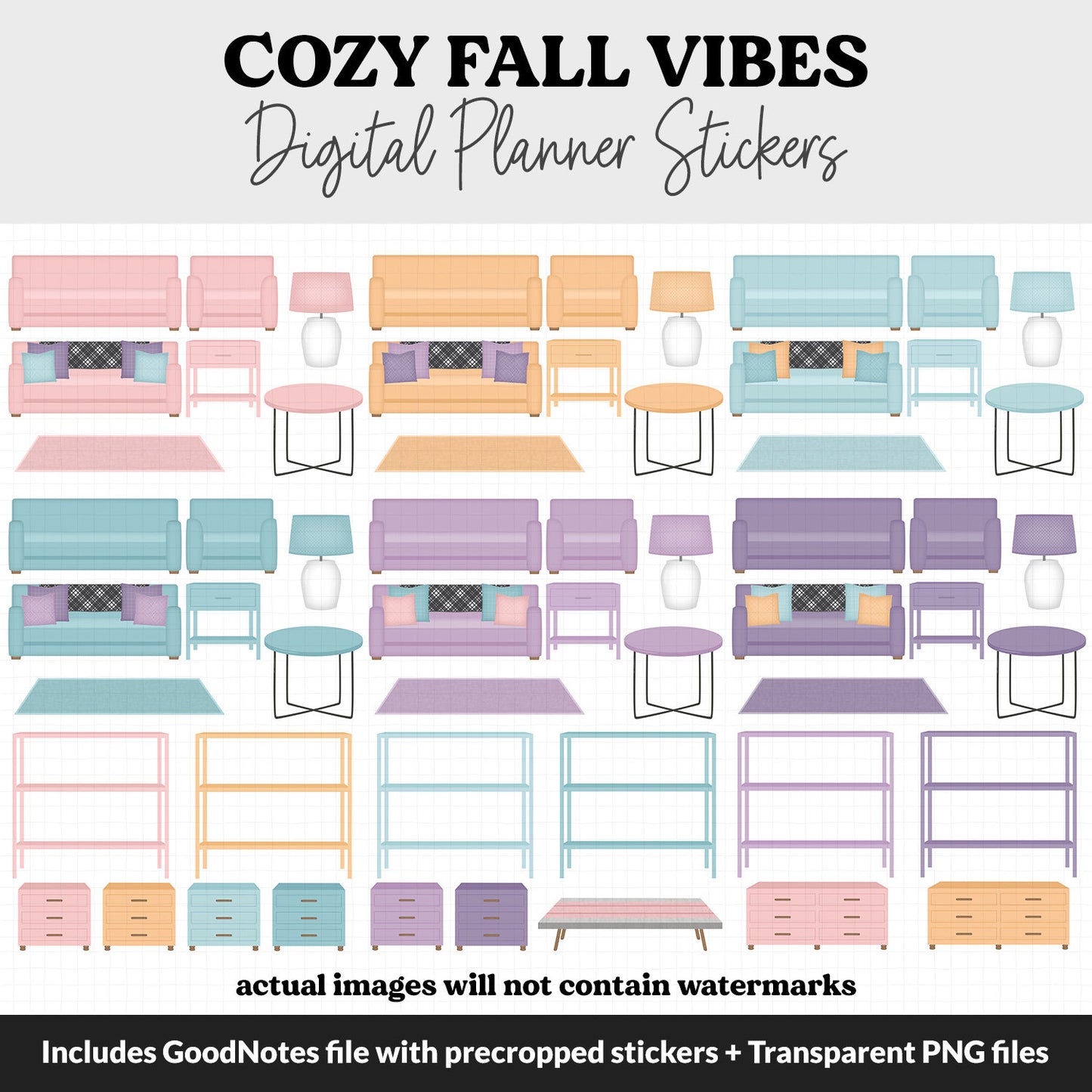 Cozy Fall Vibes Digital Planner Stickers | GoodNotes, iPad and Android | October, Pumpkins, Autumn, Leaves, Hygge