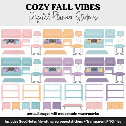 Cozy Fall Vibes Digital Planner Stickers | GoodNotes, iPad and Android | October, Pumpkins, Autumn, Leaves, Hygge