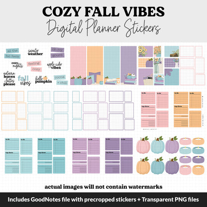 Cozy Fall Vibes Digital Planner Stickers | GoodNotes, iPad and Android | October, Pumpkins, Autumn, Leaves, Hygge