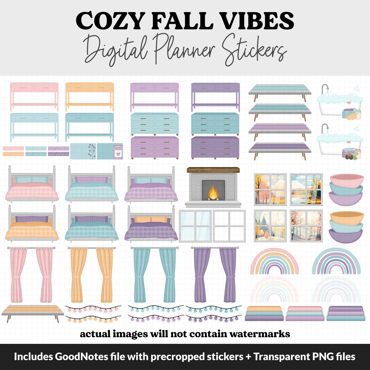 Cozy Fall Vibes Digital Planner Stickers | GoodNotes, iPad and Android | October, Pumpkins, Autumn, Leaves, Hygge