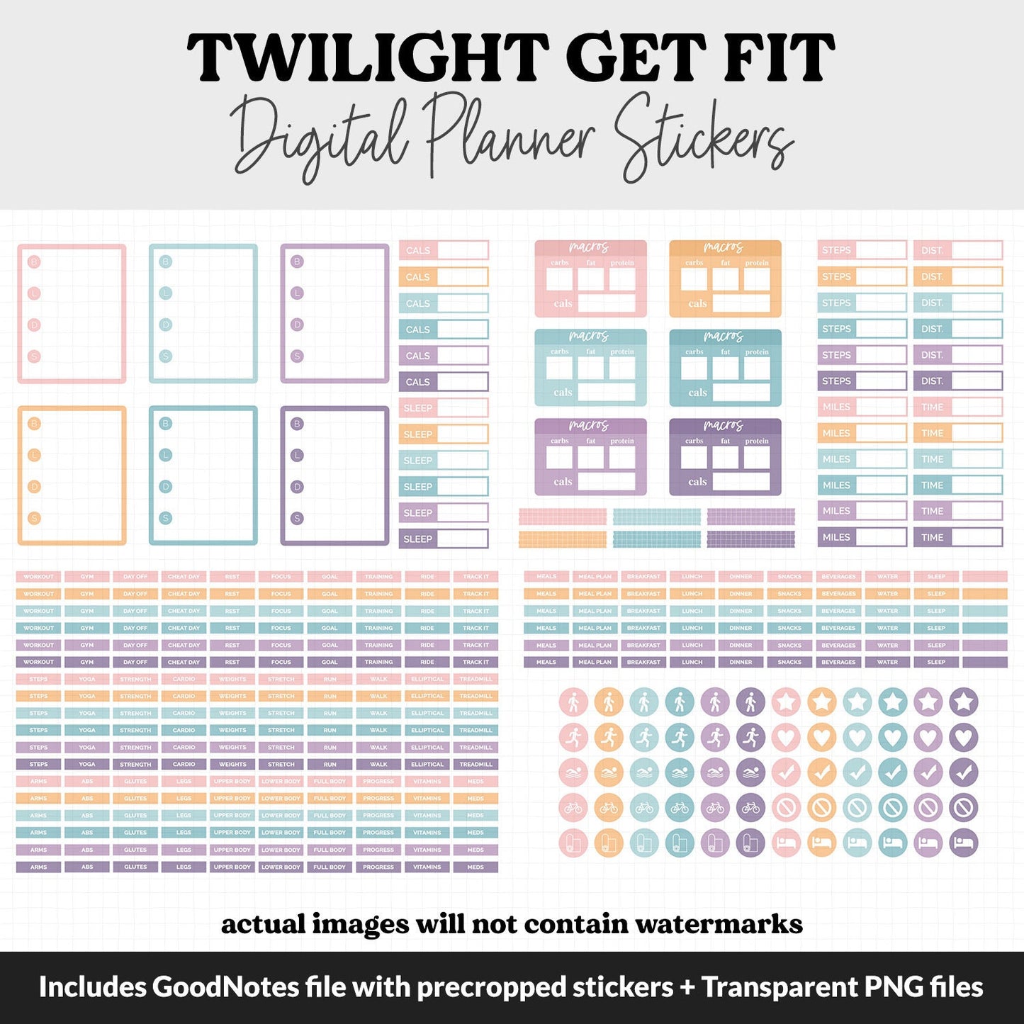 Get Fit Twilight Digital Stickers | GoodNotes & iPad | Fitness, Health, Self-Care, Workout