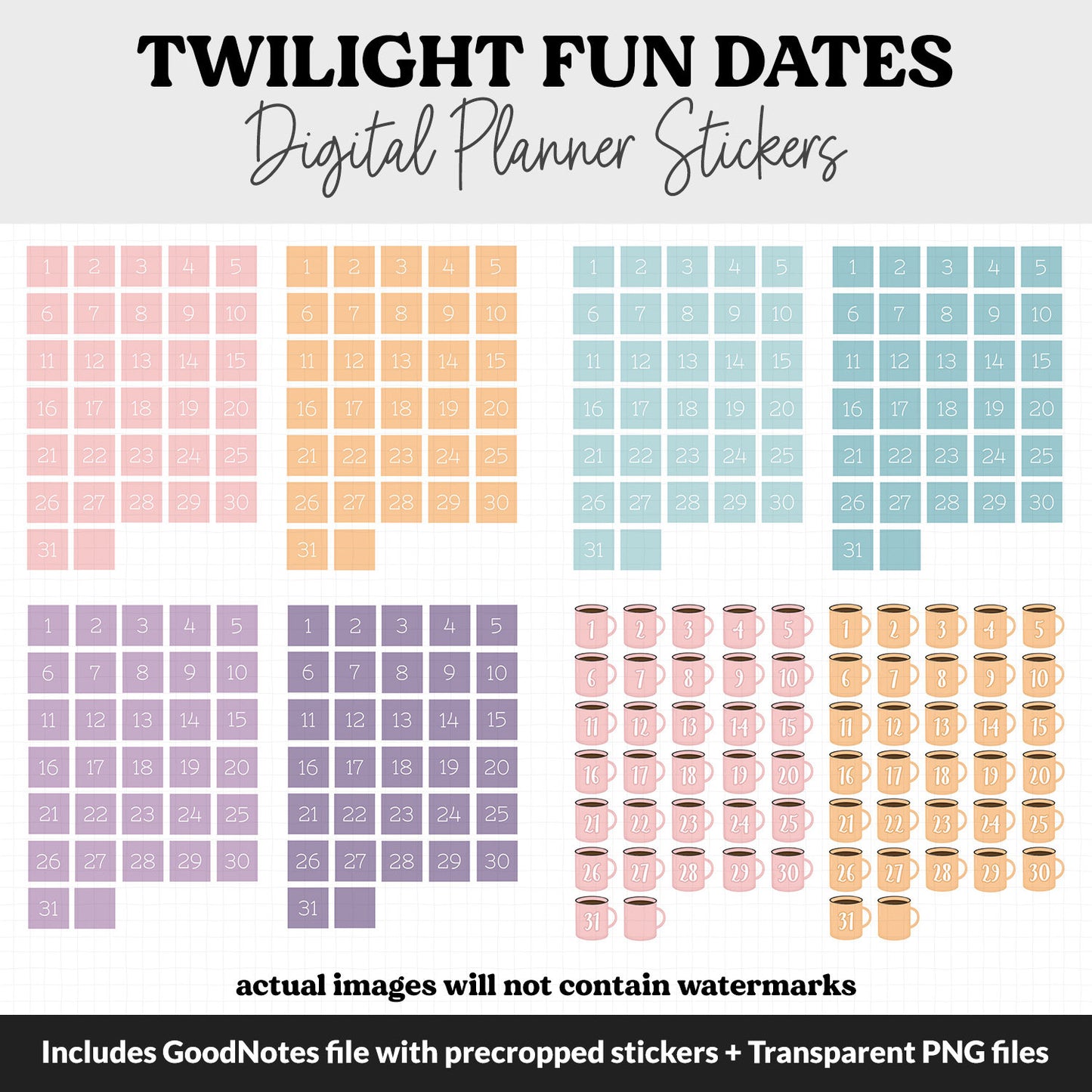 Twilight Fun Calendar Date Digital Stickers | GoodNotes, iPad and Android