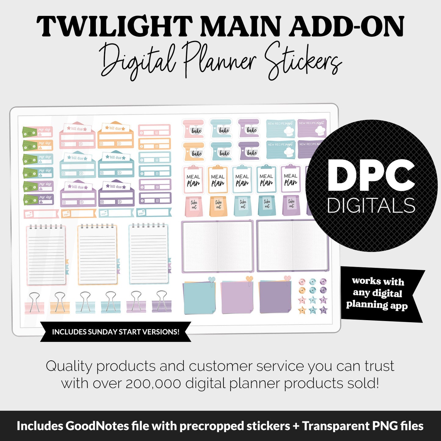 Twilight Add-On Digital Stickers | GoodNotes & iPad | Trackers, Budget, Meal Planning, Health, Habits