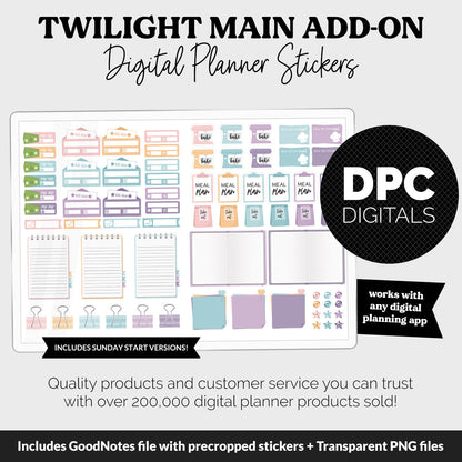 Twilight Add-On Digital Stickers | GoodNotes & iPad | Trackers, Budget, Meal Planning, Health, Habits