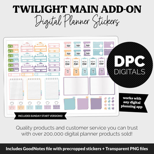 Twilight Add-On Digital Stickers | GoodNotes & iPad | Trackers, Budget, Meal Planning, Health, Habits