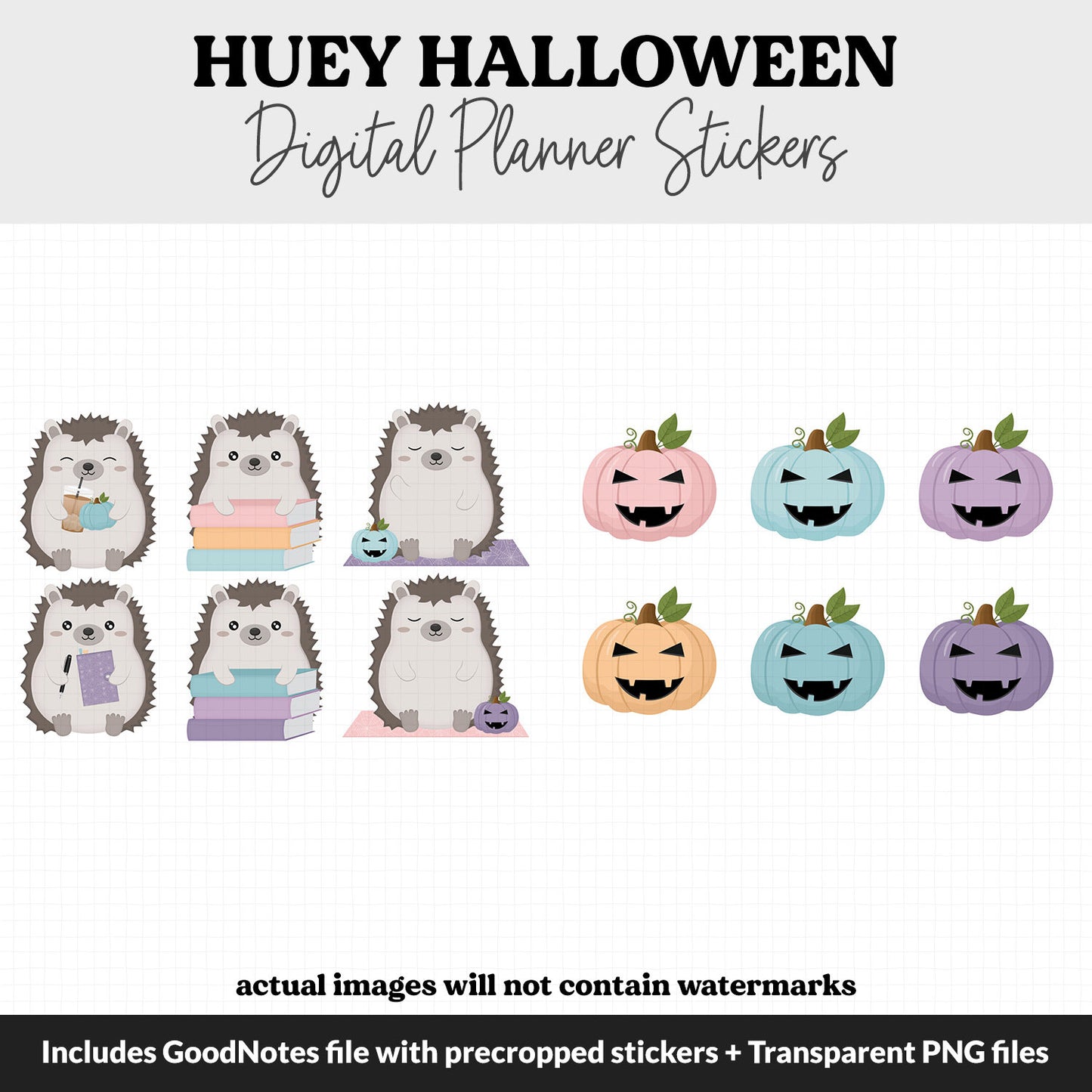 Huey the Hedgehog Halloween Digital Planner Stickers | GoodNotes, iPad and Android | October, Pumpkins, Autumn