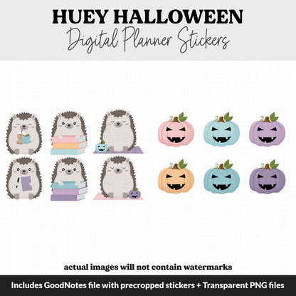 Huey the Hedgehog Halloween Digital Planner Stickers | GoodNotes, iPad and Android | October, Pumpkins, Autumn