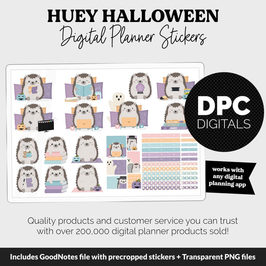 Huey the Hedgehog Halloween Digital Planner Stickers | GoodNotes, iPad and Android | October, Pumpkins, Autumn