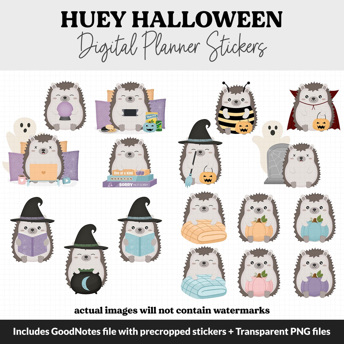 Huey the Hedgehog Halloween Digital Planner Stickers | GoodNotes, iPad and Android | October, Pumpkins, Autumn