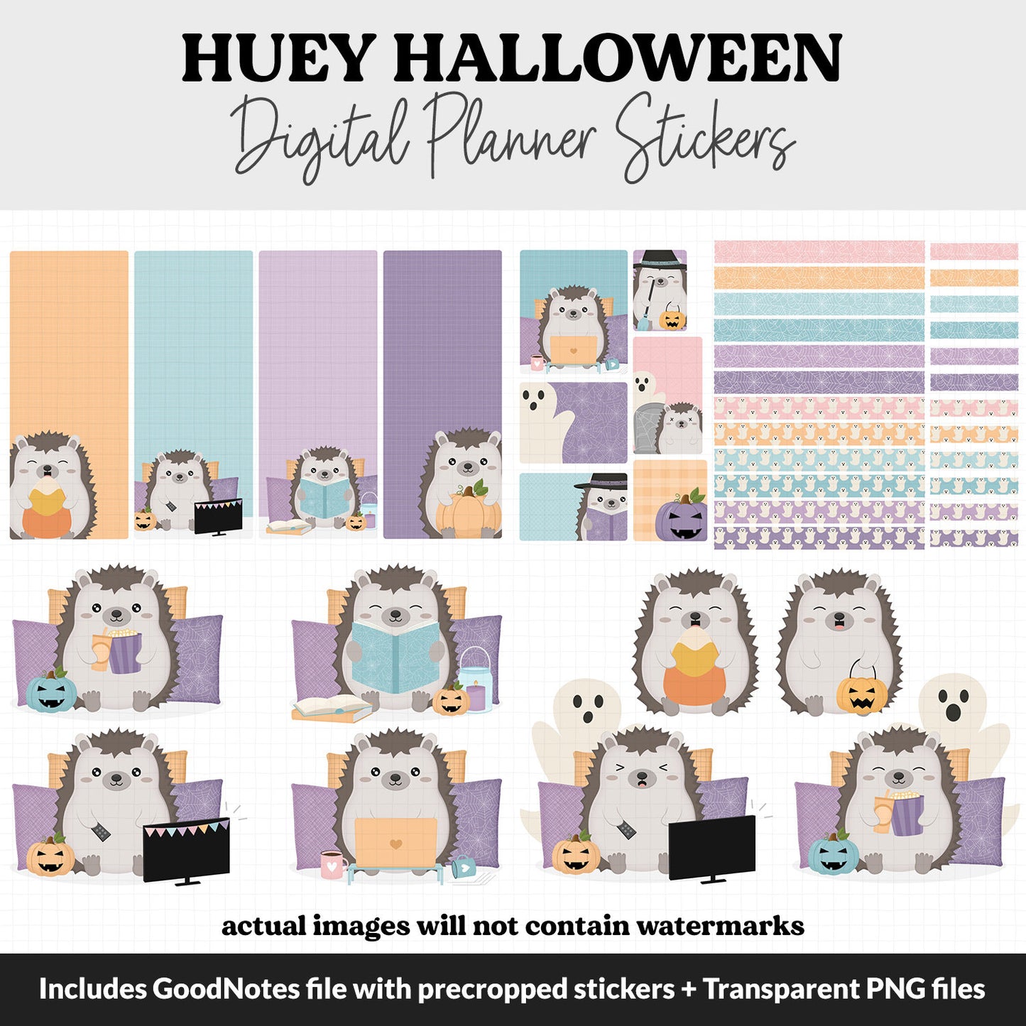Huey the Hedgehog Halloween Digital Planner Stickers | GoodNotes, iPad and Android | October, Pumpkins, Autumn