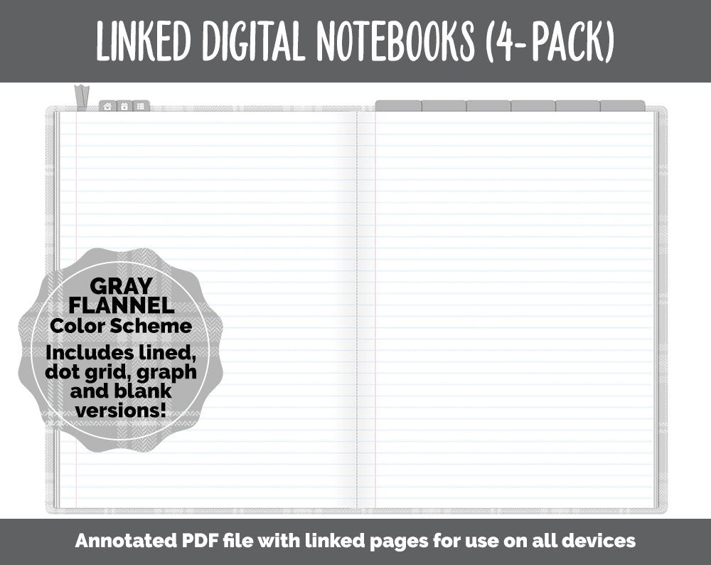 Linked Digital Notebooks 4- Pack | Gray Flannel Theme | GoodNotes, iPad & Android