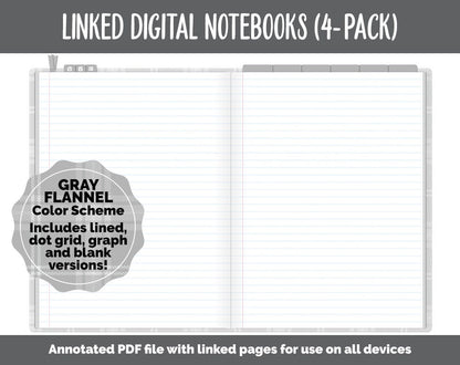 Linked Digital Notebooks 4- Pack | Gray Flannel Theme | GoodNotes, iPad & Android