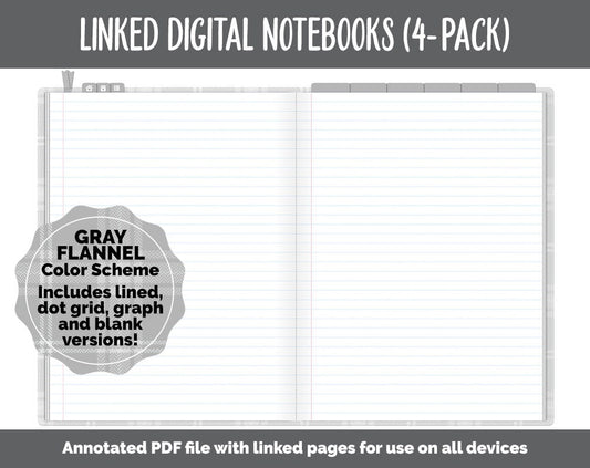 Linked Digital Notebooks 4- Pack | Gray Flannel Theme | GoodNotes, iPad & Android