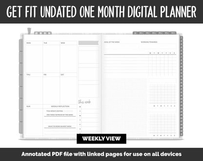 Undated Get Fit One Month Digital Planner | Gray Flannel Theme | GoodNotes, iPad & Android | Fitness, Self-Care, Health, Workout