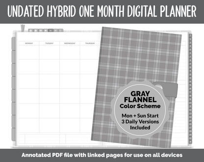 Undated Hybrid One Month Digital Planner | Gray Flannel Theme | GoodNotes, iPad & Android