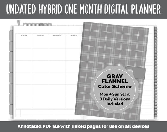 Undated Hybrid One Month Digital Planner | Gray Flannel Theme | GoodNotes, iPad & Android