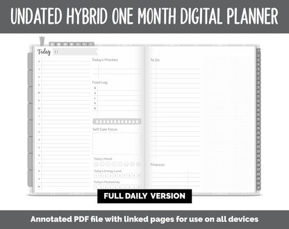 Undated Hybrid One Month Digital Planner | Gray Flannel Theme | GoodNotes, iPad & Android