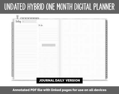 Undated Hybrid One Month Digital Planner | Gray Flannel Theme | GoodNotes, iPad & Android