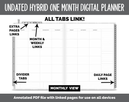 Undated Hybrid One Month Digital Planner | Gray Flannel Theme | GoodNotes, iPad & Android