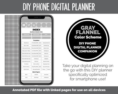 DIY Phone Digital Planner | Gray Flannel Theme | Goodnotes, iPad & Android | Hobonichi, Planner, Notebook