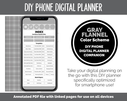 DIY Phone Digital Planner | Gray Flannel Theme | Goodnotes, iPad & Android | Hobonichi, Planner, Notebook
