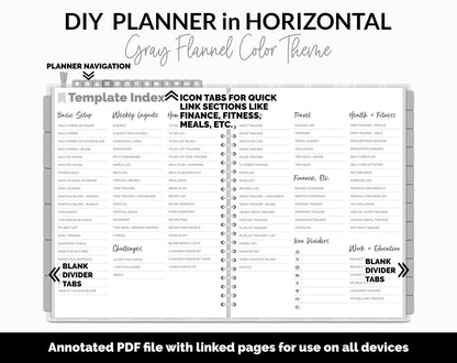DIY Horizontal Digital Planner | Gray Flannel Theme | Goodnotes, iPad & Android
