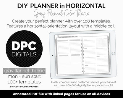 DIY Horizontal Digital Planner | Gray Flannel Theme | Goodnotes, iPad & Android