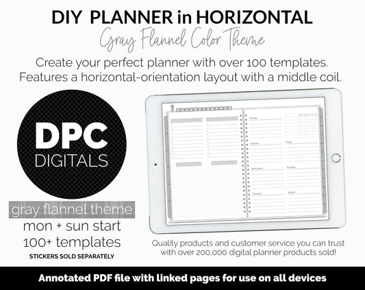 DIY Horizontal Digital Planner | Gray Flannel Theme | Goodnotes, iPad & Android