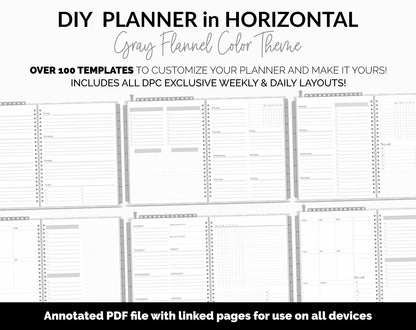 DIY Horizontal Digital Planner | Gray Flannel Theme | Goodnotes, iPad & Android