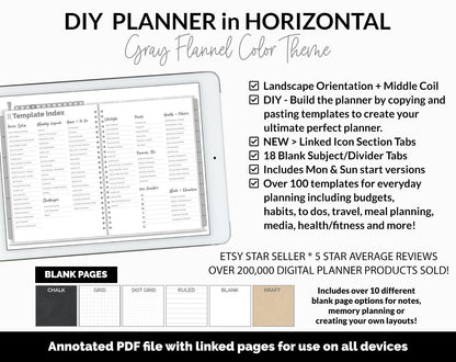 DIY Horizontal Digital Planner | Gray Flannel Theme | Goodnotes, iPad & Android