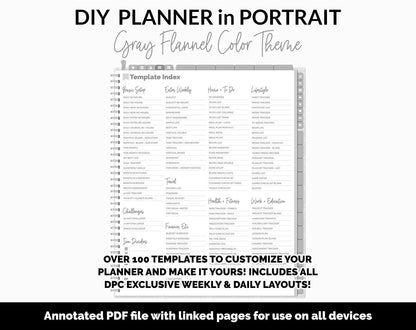 DIY Portrait Digital Planner | Gray Flannel Theme | Goodnotes, iPad & Android