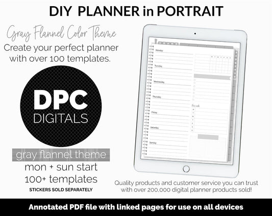 DIY Portrait Digital Planner | Gray Flannel Theme | Goodnotes, iPad & Android