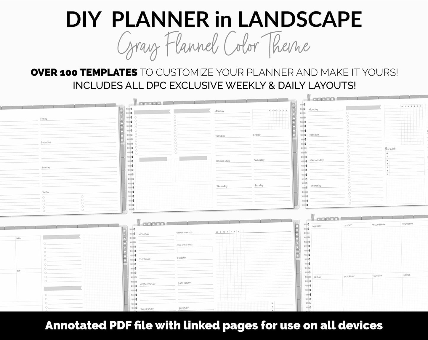 DIY Landscape Digital Planner | Gray Flannel Theme | Goodnotes, iPad & Android | Notebook