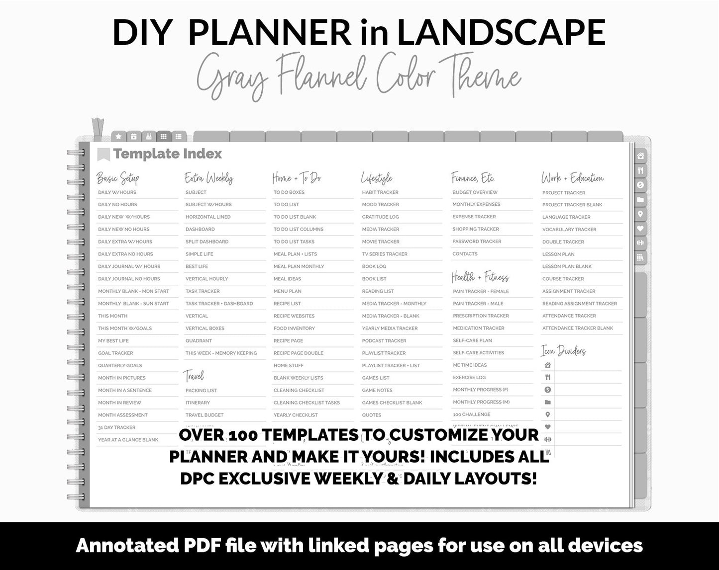 DIY Landscape Digital Planner | Gray Flannel Theme | Goodnotes, iPad & Android | Notebook