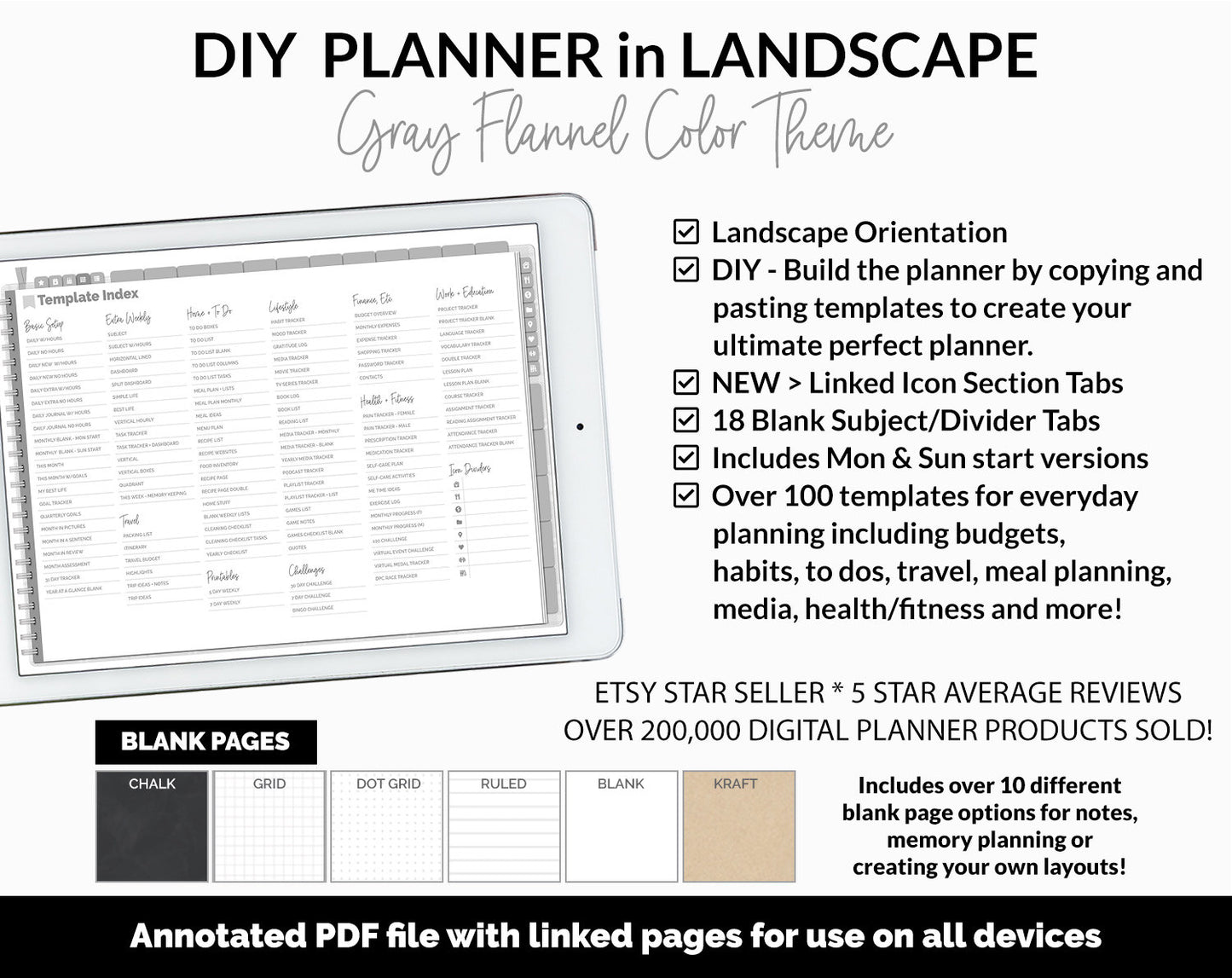 DIY Landscape Digital Planner | Gray Flannel Theme | Goodnotes, iPad & Android | Notebook