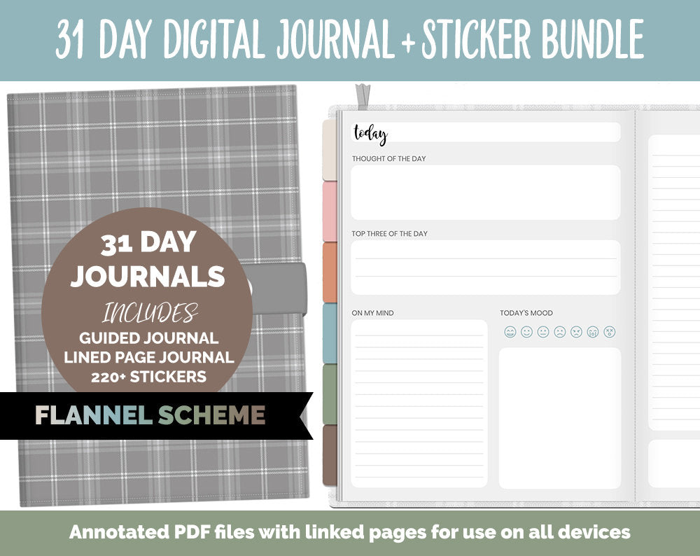 31 Day Digital Journal + Sticker Bundle | Flannel Theme