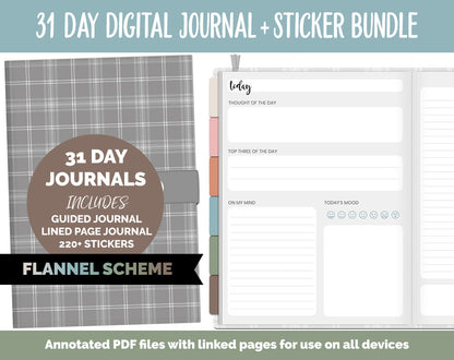 31 Day Digital Journal + Sticker Bundle | Flannel Theme