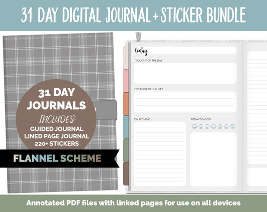 31 Day Digital Journal + Sticker Bundle | Flannel Theme