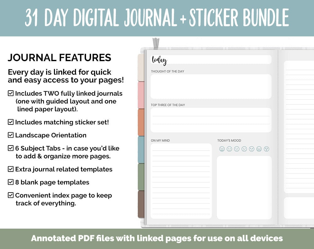 31 Day Digital Journal + Sticker Bundle | Flannel Theme